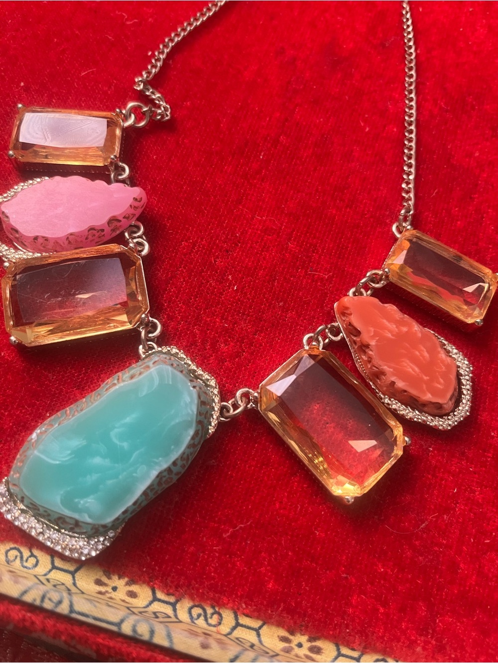 Statement Multicolor Gemstone Necklace - Pink, Coral & Aqua